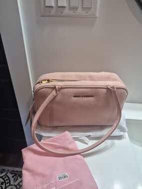 Poppy & Peonies Dusty Pink Suede Shoulder Bag with Gold Hardware